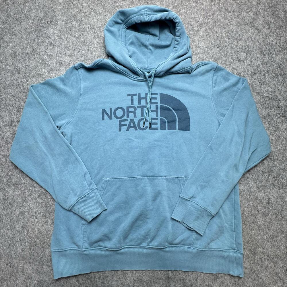 The North Face Hoodie Mens Large Blue Graphic Logo Pullover Fleece Sweatshirt